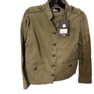 The Kooples Military Style Utility Jacket Green Cotton Twill Size M (2) NWT